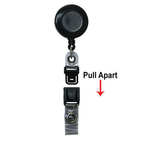 Plastic Badge Reel with pull apart belt clip, black