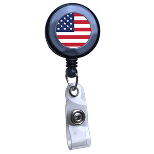 Black - American Flag Translucent Plastic Badge Reel