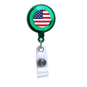 Green - American Flag Translucent Plastic Badge Reel