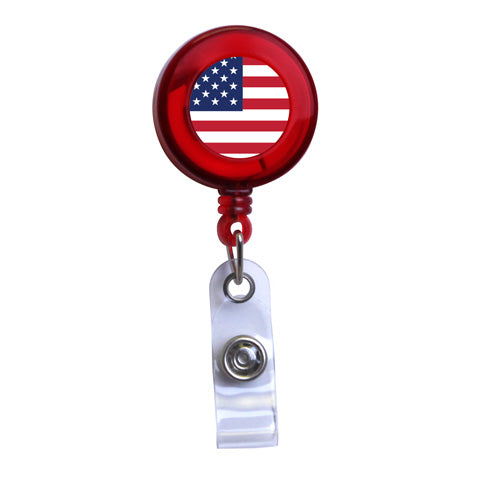 RED - American Flag Translucent Plastic Badge Reel