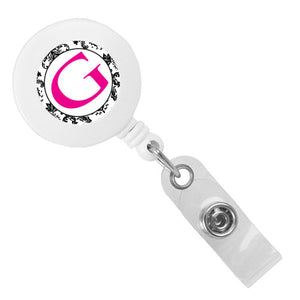 Monogram Letter Retractable ID Badge Reel