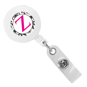 Monogram Letter Retractable ID Badge Reel