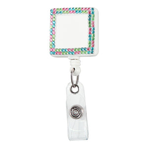 Square Plastic Badge Reel with Crystals - Blank