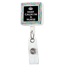Load image into Gallery viewer, Keep Calm Nurse Square Plastic Badge Reel with Crystals
